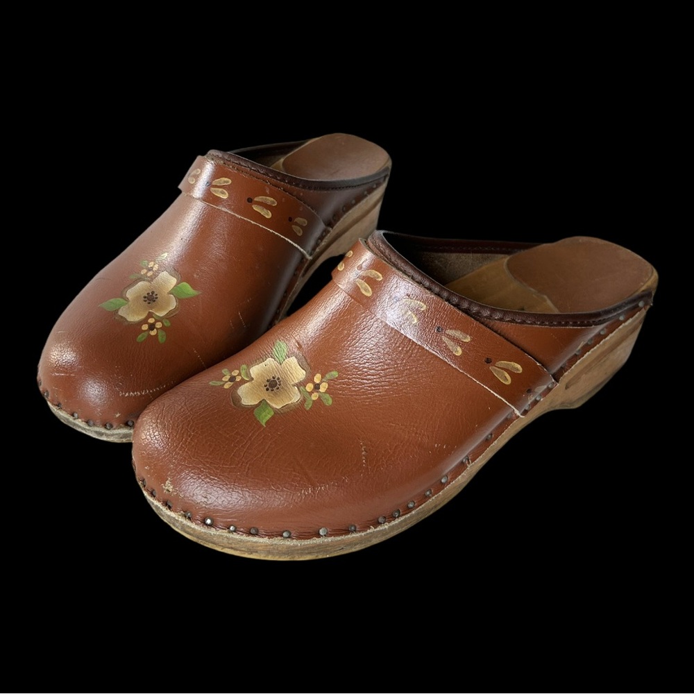 Vintage 70s Hand-Painted Bastad Swedish Clogs Women’s Size 7.5